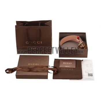 Gucci Red Leather Belt with Golden Interlocking G Buckle Replica