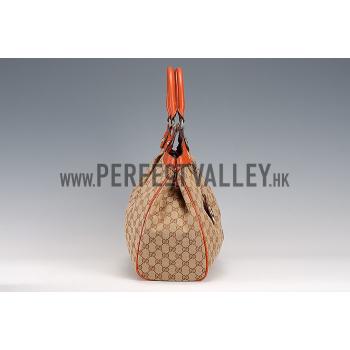 Gucci Sukey Large Tote Orange Trim Beige Fabric