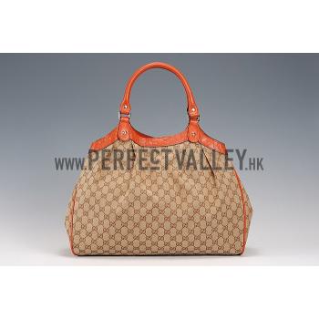 Gucci Sukey Large Tote Orange Trim Beige Fabric