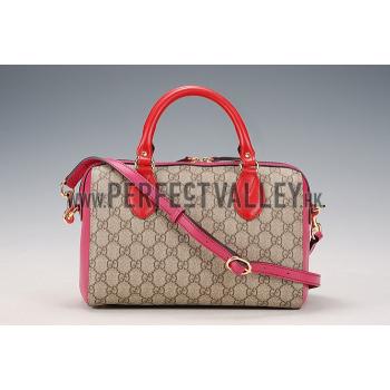 Gucci Boston Supreme Canvas Shoulder Bag Red & Fuchsia