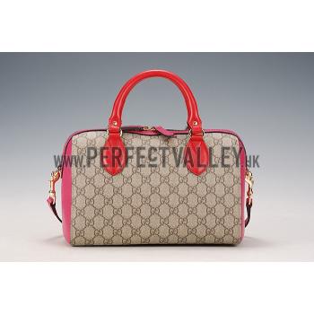 Gucci Boston Supreme Canvas Shoulder Bag Red & Fuchsia