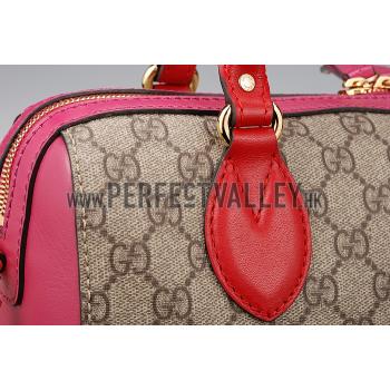 Gucci Boston Supreme Canvas Shoulder Bag Red & Fuchsia