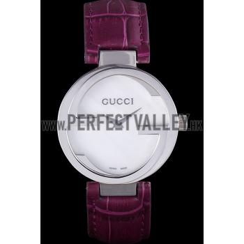 Gucci Interlocking Silver Bezel with Purple Leather Band  621516