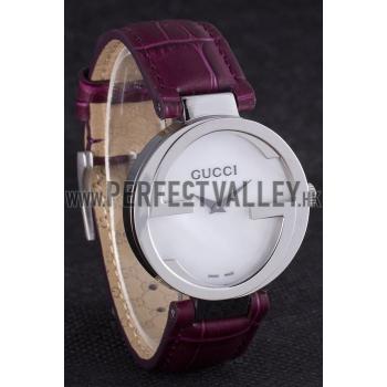 Gucci Interlocking Silver Bezel with Purple Leather Band  621516