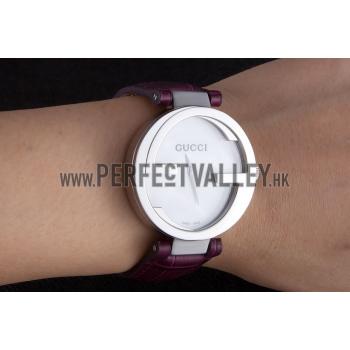 Gucci Interlocking Silver Bezel with Purple Leather Band  621516