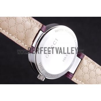 Gucci Interlocking Silver Bezel with Purple Leather Band  621516