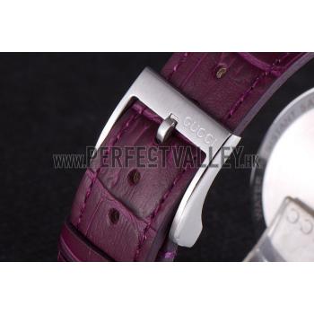 Gucci Interlocking Silver Bezel with Purple Leather Band  621516