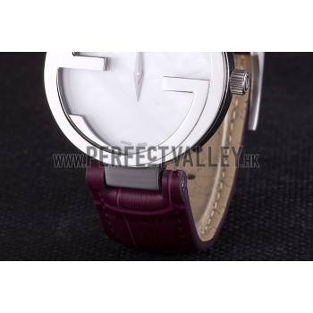 Gucci Interlocking Silver Bezel with Purple Leather Band  621516