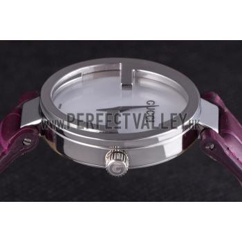 Gucci Interlocking Silver Bezel with Purple Leather Band  621516