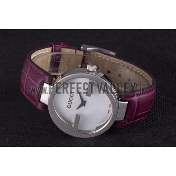 Gucci Interlocking Silver Bezel with Purple Leather Band  621516