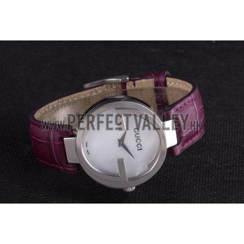 Gucci Interlocking Silver Bezel with Purple Leather Band  621516