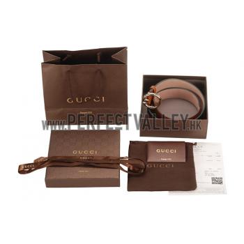 Cheap Gucci Web Brown Leather Belt with Golden Rimmed Buckle