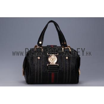 Replica Gucci Aviatrix Medium Black Ostrich Leather Boston Bag