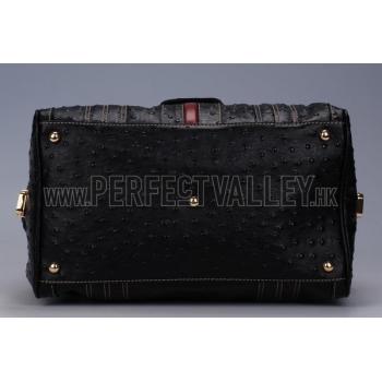 Replica Gucci Aviatrix Medium Black Ostrich Leather Boston Bag