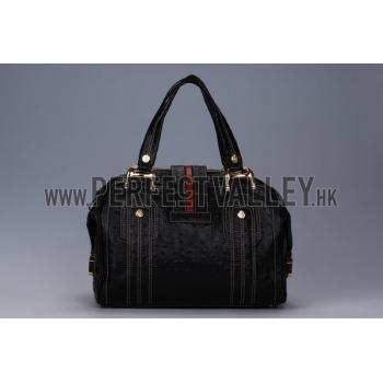 Replica Gucci Aviatrix Medium Black Ostrich Leather Boston Bag