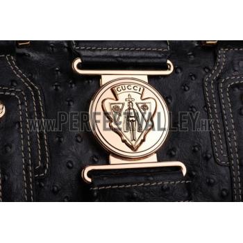 Replica Gucci Aviatrix Medium Black Ostrich Leather Boston Bag