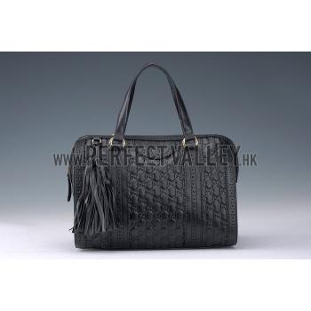 Gucci Duilio Brogue Boston Black Leather Bag