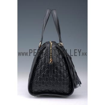 Gucci Duilio Brogue Boston Black Leather Bag