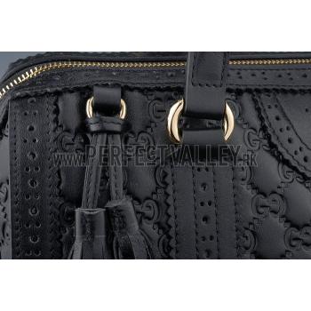 Gucci Duilio Brogue Boston Black Leather Bag