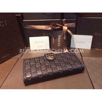 Gucci Wallet Lattice Pattern Black Calfskin Purse