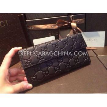 Gucci Wallet Lattice Pattern Black Calfskin Purse