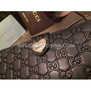 Gucci Wallet Lattice Pattern Black Calfskin Purse