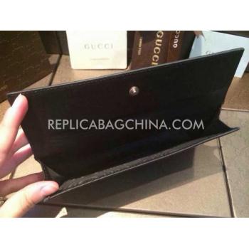 Gucci Wallet Lattice Pattern Black Calfskin Purse