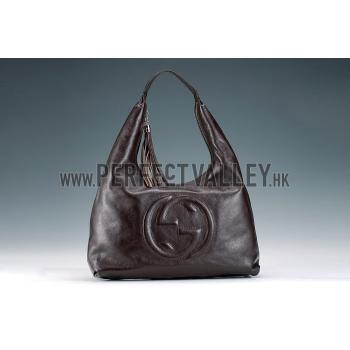 Cheap Gucci Soho Large Hobo with Embossed Interlocking G Dark Brown