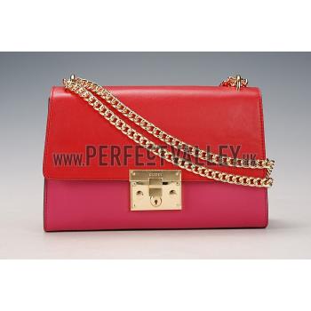 Gucci Padlock Leather Shoulder Bag Red & Fuchsia