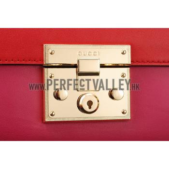 Gucci Padlock Leather Shoulder Bag Red & Fuchsia