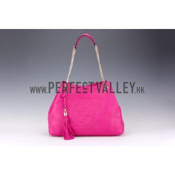 Gucci Large Soho Leather Shoulder Bag with Chain Straps Bright Pink