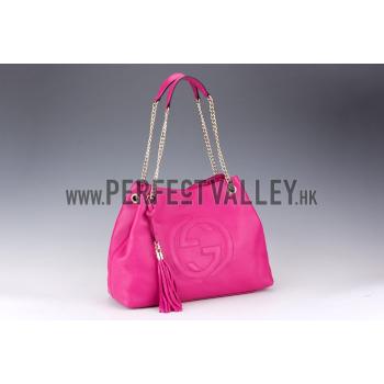 Gucci Large Soho Leather Shoulder Bag with Chain Straps Bright Pink