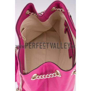 Gucci Large Soho Leather Shoulder Bag with Chain Straps Bright Pink