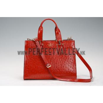 Gucci Red Ostrich Leather Work Bag 607335