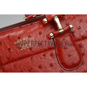 Gucci Red Ostrich Leather Work Bag 607335