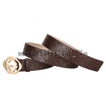 Guccissima Brown Leather Belt with Square Interlocking Buckle