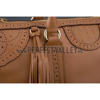 Gucci Duilio Brogue Tan Leather Tote