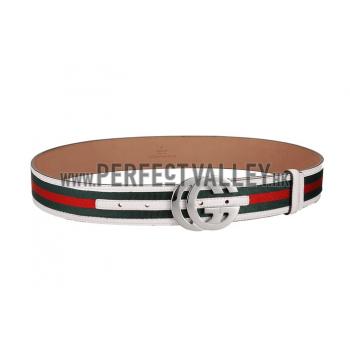 Gucci Web Leather Belt with Interlocking G Buckle