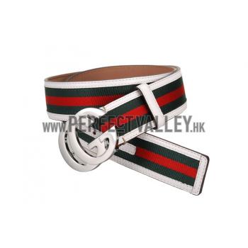 Gucci Web Leather Belt with Interlocking G Buckle