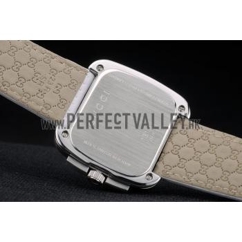 Gucci White Leather Strap Polished Stainless Steel Bezel White Dial 80218