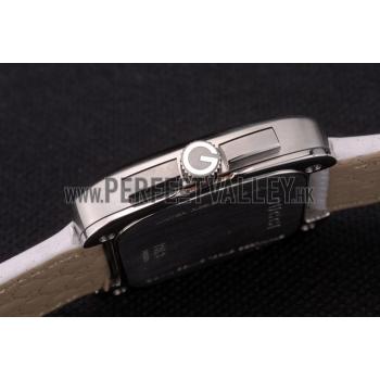 Gucci White Leather Strap Polished Stainless Steel Bezel White Dial 80218