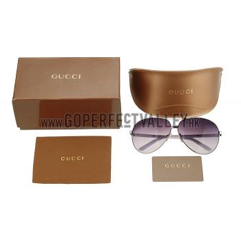 Gucci Aviator Web Detail White Temple Grey Lenses Sunglasses 308143