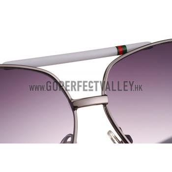 Gucci Aviator Web Detail White Temple Grey Lenses Sunglasses 308143