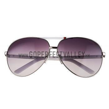 Gucci Aviator Web Detail White Temple Grey Lenses Sunglasses 308143