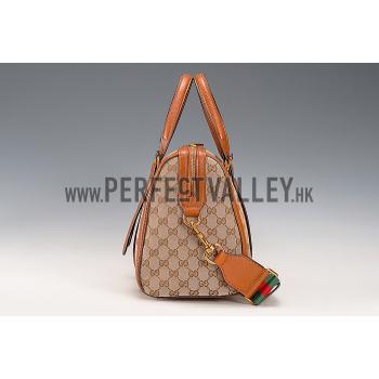 Gucci Lady Web GG Canvas Boston Bag Brown