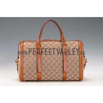 Gucci Lady Web GG Canvas Boston Bag Brown