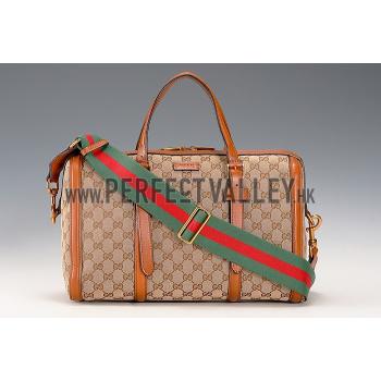 Gucci Lady Web GG Canvas Boston Bag Brown