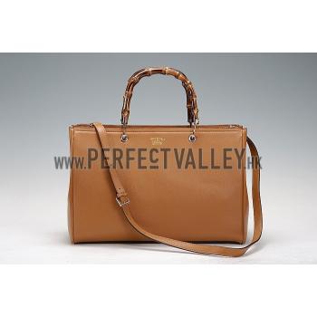 Gucci Bamboo Shopper Leather Tote Tan 607313