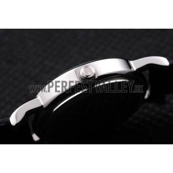 Gucci Small Polished Stainless Steel Bezel White Dial Black Leather Strap