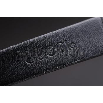 Gucci Small Polished Stainless Steel Bezel White Dial Black Leather Strap